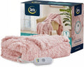 Serta Mila Shaggy Heated Throw Blanket - Soft Faux Fur Heated Blanket, Fast Heating, Auto Shut Off Timer, Low EMF, 5 Heat Setting, ETL Certified, Machine Washable Electric Blanket, Blush 50"x60"