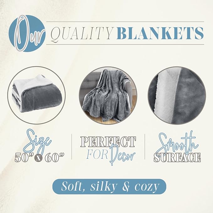 Elegant Comfort Reversible, Solid Sherpa Throw Blanket, All-Season Blanket- Super Soft, Cozy and Plush- Decorative Throw, Perfect for Lounging, 50 x 60 inches, Sherpa Throw Gray
