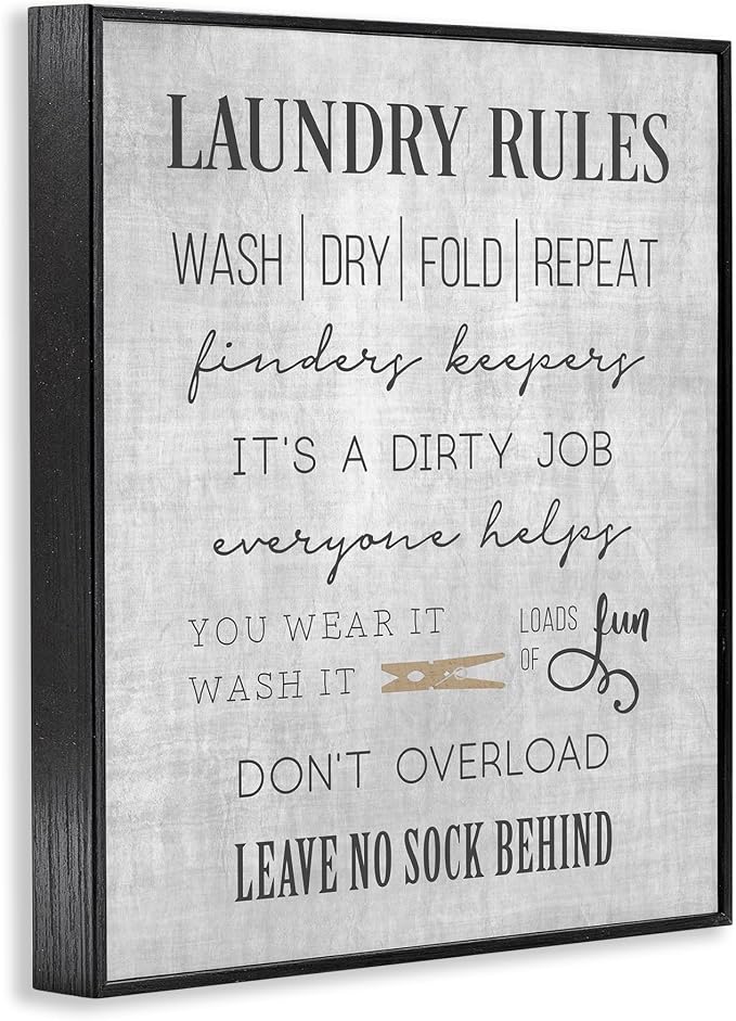 'Laundry Room Rules Family List'| Framed Giclee Art | Stupell Industries | Black, 11 x 14 Inches, Easy to Hang and Sturdy, Made in USA, by CAD Designs
