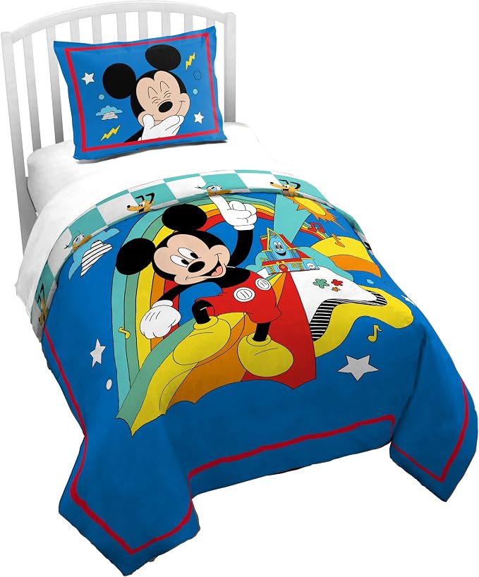 Jay Franco Duvet Cover Set – 2 Piece Comforter Cover and Sham Set, Super Soft Cozy Kids Bedding (Insert Not Included) Blue - Mickey Mouse, Twin