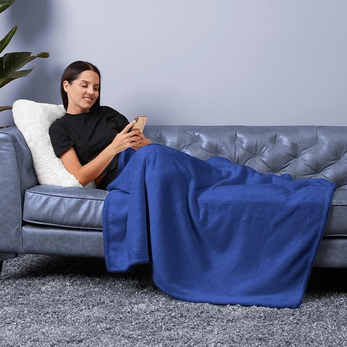 NORTHWEST Ashford Home Cozy Warmwell Blanket Blue Depths Twin Size 60 x 80 inches