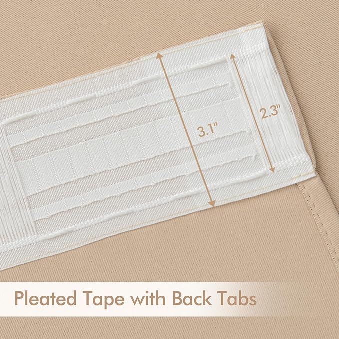 MIULEE Beige Back Tab Blackout Curtains 72 Inch Length 2 Panels Set for Living Room Bedroom Privacy, Rod Pocket/Pinch Pleat Thermal Insulated Room Darkening Pleated Light Blocking Drapes