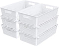 Simple Houseware Stackable Plastic Woven Basket Organizer, 6 Pack, White | 14.5" D x 8.5" W x 3.5" H