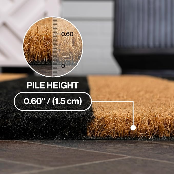 JONATHAN Y Natural Coir Indoor/Outdoor Runner Rug 2X8 Natural/Black Stripe, Peater Classic Casual Commerical Doormat Ideal for Door Entrance, Patio, Porch, Backyard, Garages NRF105A-28