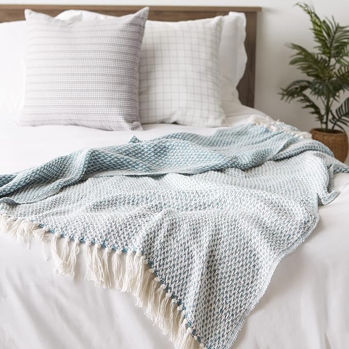 DII Woven Throw Collection 100% Cotton, Basketweave, 50x60, Storm Blue
