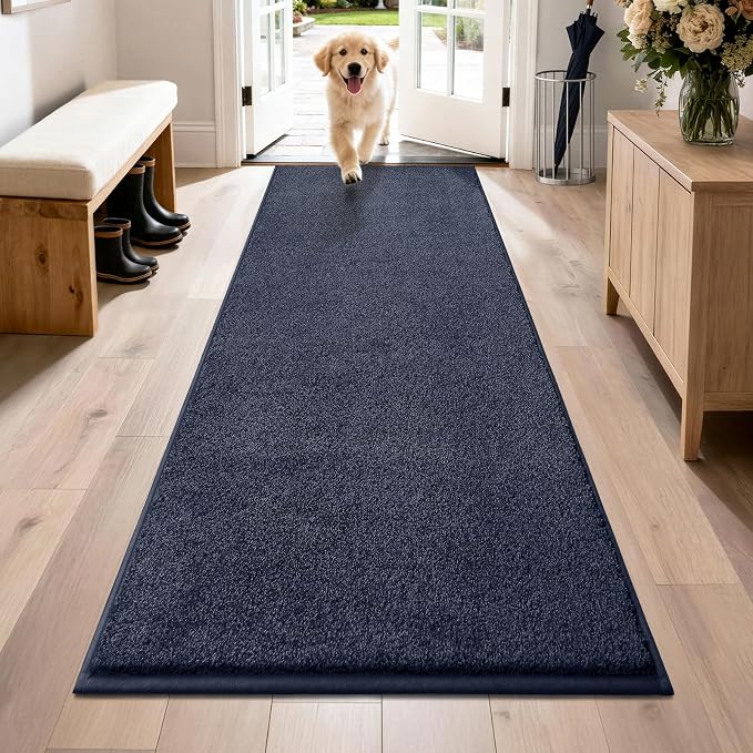 PURRUGS Dirt Trapping Door Mat 31.5" x 70", Non-Slip Machine Washable Entryway Rug, Dog Doormat, Indoor Front Door Mat, Super Absorbent Entry Rug for Muddy Shoes & Paws, Navy Blue