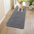 Smiry Dog Door Mat for Muddy Paws 47x20, Absorbent Dirt Trapper, Non-Slip Washable Chenille Entryway Rug for Inside Floor, Dark Grey, Classic Solid
