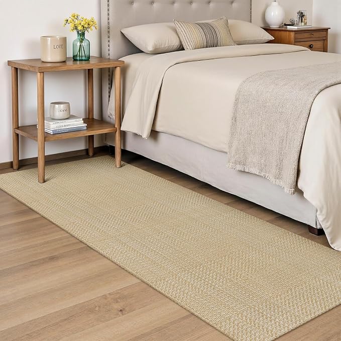 Rugalia Washable Woven Indoor Outdoor Runner Rug 2x6, Natural Beige Cotton Rug Runners for Hallway Non-Slip Long Kitchen Mat, Modern Neutral Throw Runner Carpet for Entryway Porch Patio
