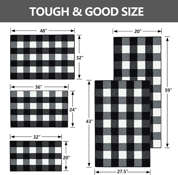 FONEYI Buffalo Plaid Outdoor Rug for Front Door Mats, 20" x 32" Black and White Checkered Layered Door Mat with Non Slip Backing, Washable Entryway Rug for Porch, Front Porch and Farmhouse Decor