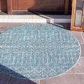 Unique Loom Outdoor Trellis Collection Area Rug - Tribal Trellis (4' 1" Round, Aqua/ Ivory)
