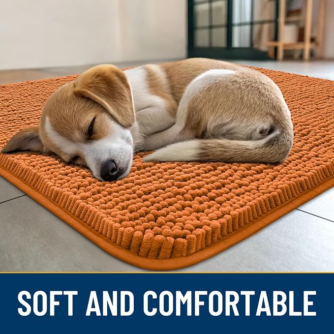 Smiry Dog Door Mat for Muddy Paws 54x24, Absorbent Dirt Trapper, Non-Slip Washable Chenille Entryway Rug for Inside Floor, Clay, Classic Solid