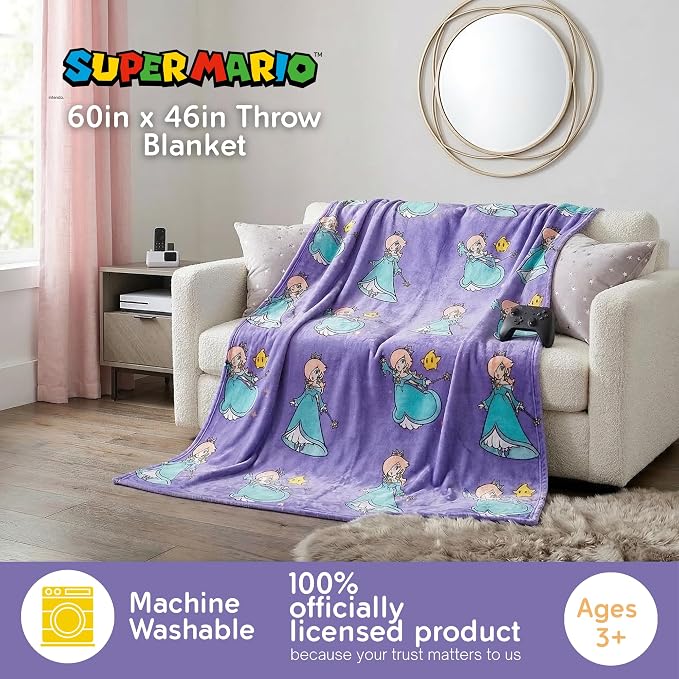 Super Mario Rosalina Gaming Kids Bedding Super Soft Plush Throw Blanket, 46 in x 60 in, (Officially Licensed Product)