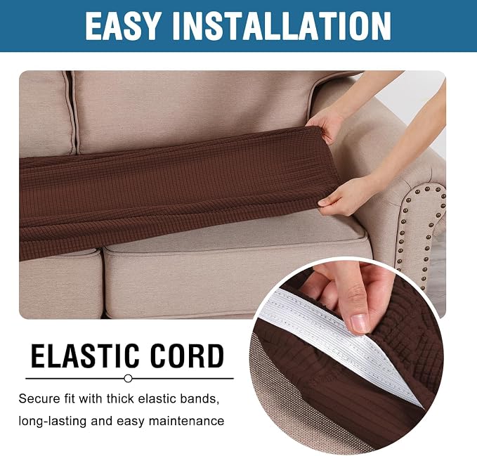 H.VERSAILTEX Super Stretch Individual Seat Cushion Covers Sofa Covers Couch Covers Slipcover Sets Thick Jacquard Textured Twill Fabric (2 Piece Medium Sofa Cushion Covers, Burnt Brick)
