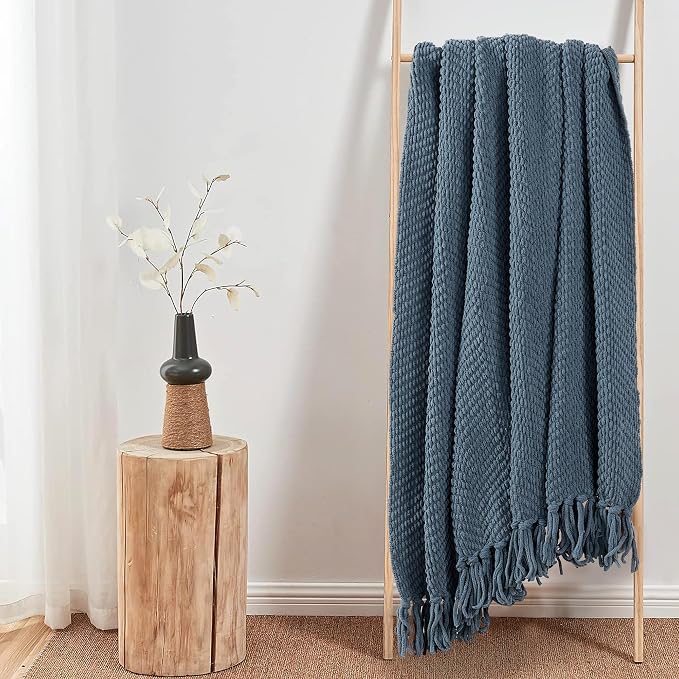 Home Soft Things Throw Blanket Knitted Tweed Throw 60'' x 80'', Blue Wing Teal, Super Soft Cozy Warm Comfortable Breathable Throw for Living Room Chair Couch Bed Sofa Bedroom Décor