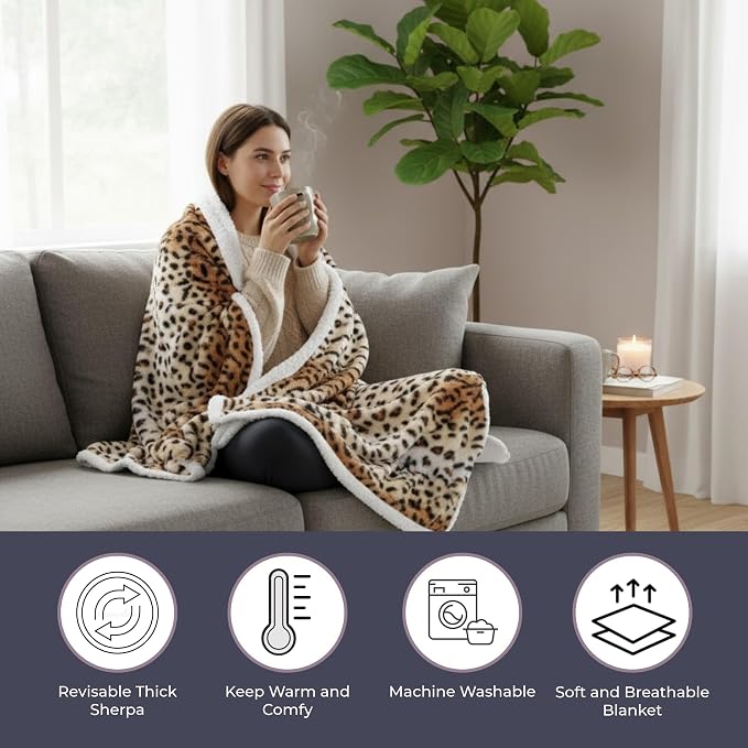 Lavish Home Fleece Sherpa Throw Blanket - Ultra Soft Plush Bed, Sofa or Couch 50" x 60" Tiger Set of 1