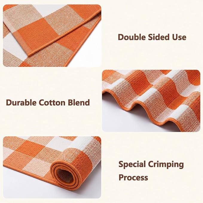 27.5"x43" Outdoor Rug, Orange and White Front Door Mat, Cotton Woven Entryway Rug, Washable Layering Rug for Front Porch Fall Outdoor Decor