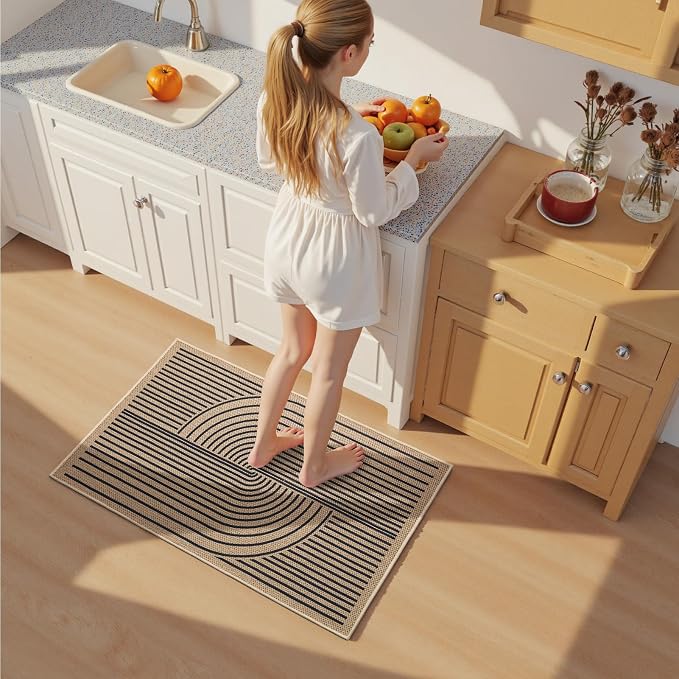 EDIMENS Easy Jute 2x3 Entryway Rug Door Mat Small Entry Rugs Indoor Outdoor | Non Slip Washable Rainbow Area Rug Farmhouse Low Pile Black Indoor Outdoor Doormat for Entrance Porch Doorway