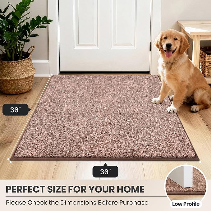 PURRUGS Dirt Trapping Door Mat 36" x 36", Non-Slip Machine Washable Entryway Rug, Dog Doormat, Indoor Front Door Mat, Super Absorbent Entry Rug for Muddy Shoes & Paws, Brown-Light Cream