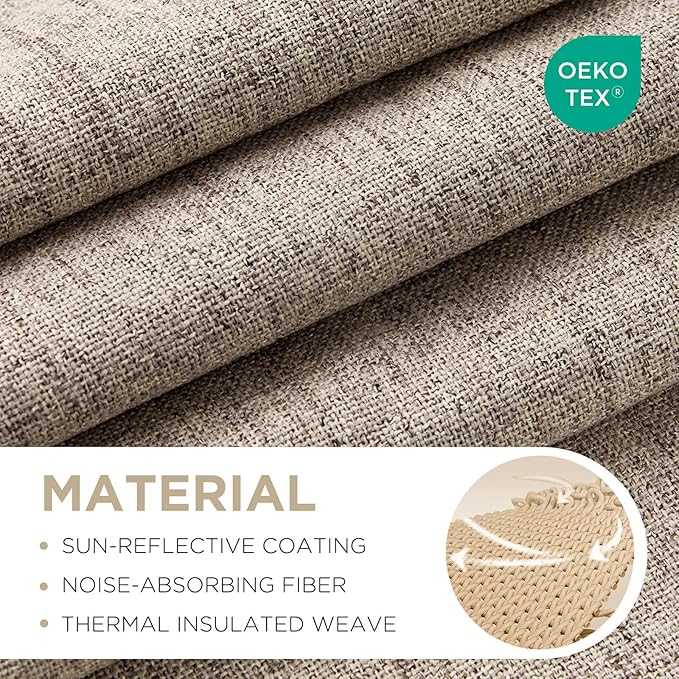 Joydeco Blackout Curtains for Bedroom - 100% Light Blocking 2 Panels Set Linen Drapes 37" W x 108" L, Thermal Insulated Room Darkening Curtains, Linen Textured for Living Room, Rod Pocket & Back Tabs