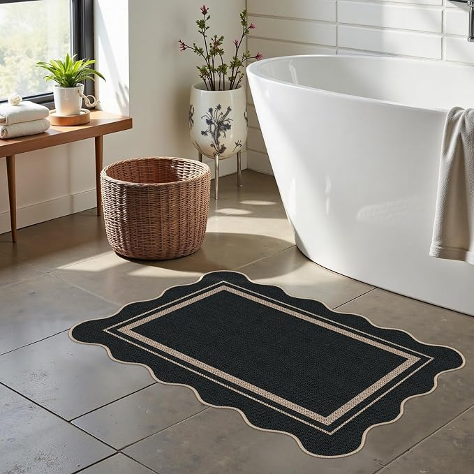 Easy Jute Entryway Rug 20"x32", Black Small Indoor Outdoor Carpet, Washable Non-Slip Floor Mat for Entryway, Kitchen, Porch