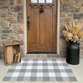 Buffalo Plaid Outdoor Rug 27.5" x 43" Gray and White Checkered Area Rug Washable Doormats Indoor Outdoor Rugs for Layered Front Door Mats, Porch, Entryway, Kitchen, Farmhouse