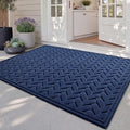 DEXI Front Door Mat Outside Entrance, 2x4 Heavy Duty Entry Doormat Dirt Trapper with Rubber Back, Non Slip Low Profile Floor Mats for Entryway Exterior Patio, Wave Navy