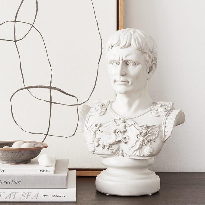 Design Toscano Augustus Caesar Primaporta Bust Statue, Classic Roman Library or Office Decor, 10 Inches Wide, 6 Inches Deep, 18 Inches High, Handcast Polyresin, Antique Stone Finish