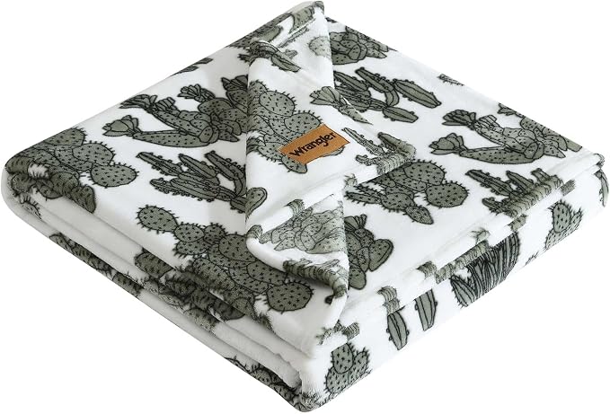 Wrangler - Blanket, Super Soft Plush Bedding, Yellowstone Inspired Throw Blanket for Couch or Bed (Cactus Garden Green, 50' x 70')