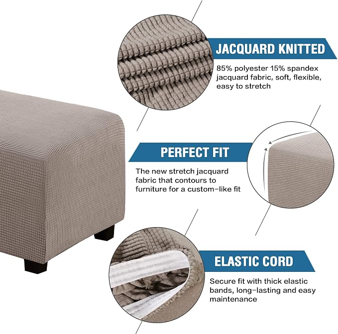H.VERSAILTEX Ottoman and Sofa Seat Cushion Combined Cover Slipcover Rectangle Sofa Slipcover Fit Length 56'-75' Suitable for L Shaped Seat Cushion Cover or Chaise Part Cover Stretch Thick Soft - Taupe