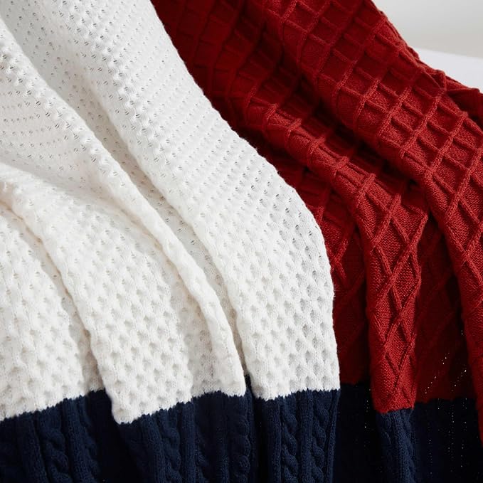 Tommy Hilfiger - Oversized Knit Throw Blanket, 50" x 70", Soft Throw Blanket for Couch or Bed, Cozy Bedding for Year Round (Mixed Knit Flag Blue)