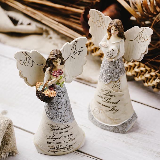 Pavilion - Elements Godmother Angel Figurine - 6-Inch, Holding Basket of Flowers, Godmother You are My Angel Here on Earth