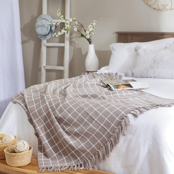 DII Transitional Checked Plaid Woven Throw, 50x60, Gray