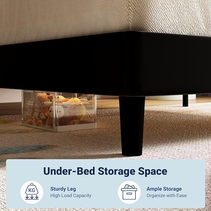 Allewie Twin Size Platform Bed Frame with Adjustable Headboard | Plush Velvet Upholstered, Vertical Channel Tufted, Sturdy Wood Slats, No Box Spring Needed, Easy Assembly, Black