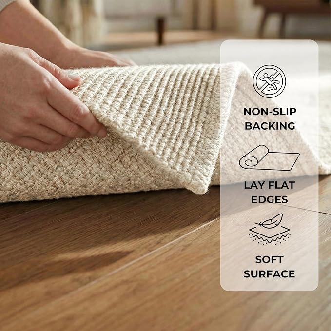 THE BEER VALLEY Woven Kitchen Runner Rug 2x6 Feet - Ivory | Non Slip Outdoor Long Entry Door Runners for Hallways, Washable Indoor Bathroom Low Profile Cream Rugs