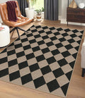 Rugalia Easy Jute Checkered Area Rug, 4x6 Black Modern Washable Rugs for Living Room Non-Slip Low Pile Entryway Mat, Farmhouse Diamond Indoor Outdoor Carpet for Kitchen Backyard Bedroom Office