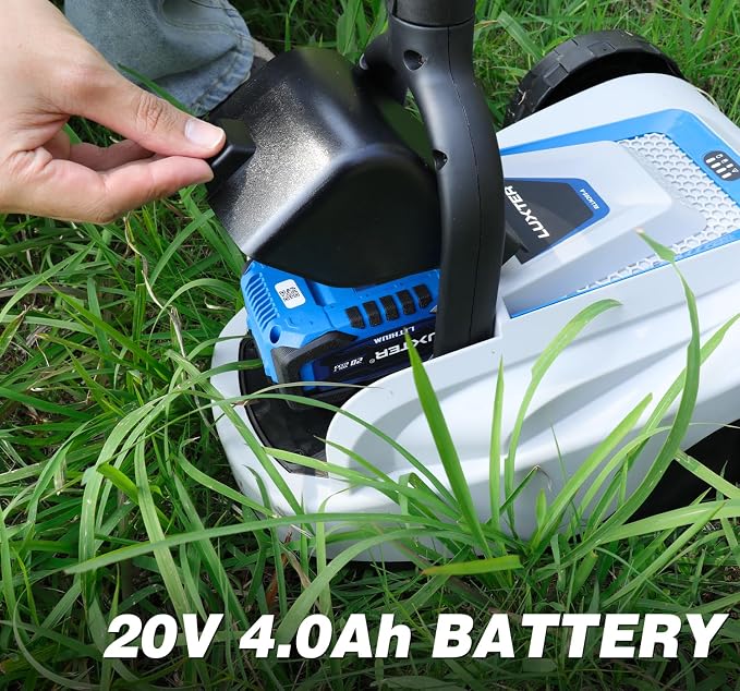 LUXTER 9 Inch Cordless Lawn Mower 6000RPM Brushless Motor 3 Adjustable Cutting Heights (1.5"-2.3") Electric Grass Trimmer 20V 4.0Ah Battery & Charger Mini Lawn Mower for Garden Yard Work and Lawn Care