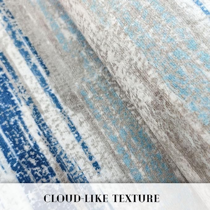 Lansny Modern Abstract 6x9 Machine Washable Living Room Rug Non-Slip Soft Bedroom Area Rug Blue Ultra Thin Print Faux Wool Floor Carpet Throw Rugs for Nursery Playroom Dining Room Indoor Office