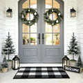 REFETONE Buffalo Plaid Indoor Outdoor Rug 24"x36", Black and White Checkered Front Door Mat with Non-Slip Rubber Back, Washable Low-Profile Entryway Rug for Porch, Kitchen, Layered Doormat Decor