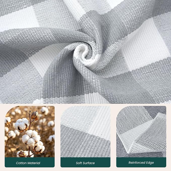 KOZYFLY Buffalo Plaid Area Rugs 2.3x3.6 Ft Grey and White Rug Washable Front Door Mat Woven Cotton Indoor Outdoor Rug for Front Porch Kitchen Entryway Patio Farmhouse Checkered Doormat