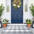 KOZYFLY Buffalo Plaid Area Rugs 2.3x3.6 Ft Grey and White Rug Washable Front Door Mat Woven Cotton Indoor Outdoor Rug for Front Porch Kitchen Entryway Patio Farmhouse Checkered Doormat