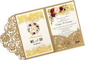 DORIS HOME 50Pcs Personalized Laser Cut Wedding Invitations, Gold | 4.7"x7.1", Customized Anniversary Invitations, With Envelopes