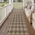 Rugalia Easy Jute Checkered Runner Rug, 2.6x8 Brown Modern Washable Rugs Runner for Hallway Non-Slip Kitchen Runner Rug, Geometric Diamond Indoor Outdoor Carpet for Porch Laundry Entryway