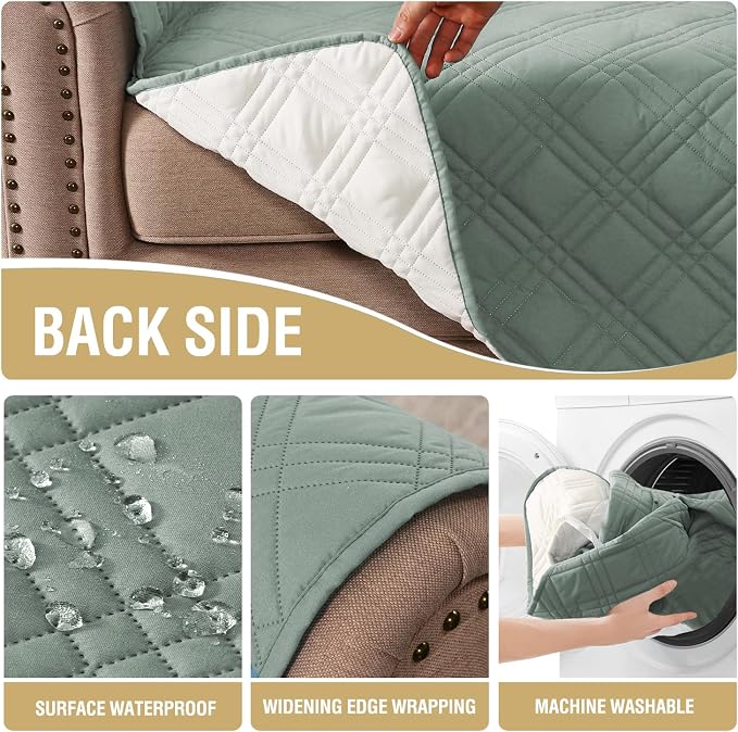 H.VERSAILTEX 100% Waterproof Slipcovers for Couches and Sofas Modern Pet Couch Cover Thick Soft Furniture Protector with Elastic Straps(Sofa, Lily Pad/Beige)