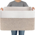 JMvicyroam 65L Large Woven Cotton Rope Blanket Basket, White&Oatmeal | Blanket storage for living room or bedroom use, Freestanding with reinforced handles, Entire basket is machine washable