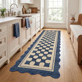 Garvee Scalloped Washable 2x6 Kitchen Runner Rug, Easy Jute Checkered Navy Rugs for Entryway Hallway, Indoor Outdoor Non Slip Rug Farmhouse Modern Carpet Door Mat for Porch Bedroom Laundry Room 2'x6'