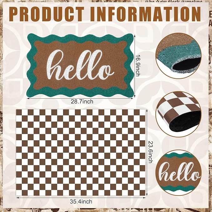 Tinideya 2 Pcs Summer Door Mat Vintage Neutral Welcome Non Slip Coir Mats Brown White Western Floor Layering Doormats Seasonal for Front Porch Entryway Decor