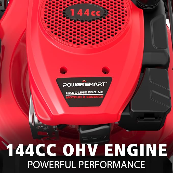 PowerSmart Gas Lawn Mower, 21-Inch Push Mower with 140cc OHV Engine, Steel Deck, 3-in-1 Bag/Mulch/Rear Discharge, 6 Height Positions, 10” Rear Wheels