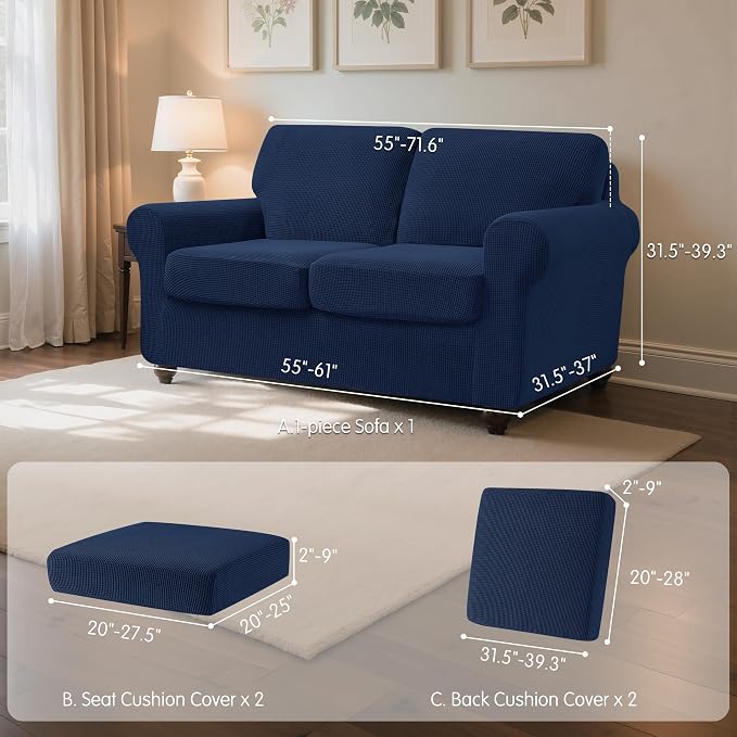 SUBRTEX 5 Pieces Stretch Sofa Slipcover Sets Couch Cover Sets Backrest Cushion Covers Furniture Protector Collection Set for Oversize Sofa Loveseat Chair Slip Covers(Medium, Navy)