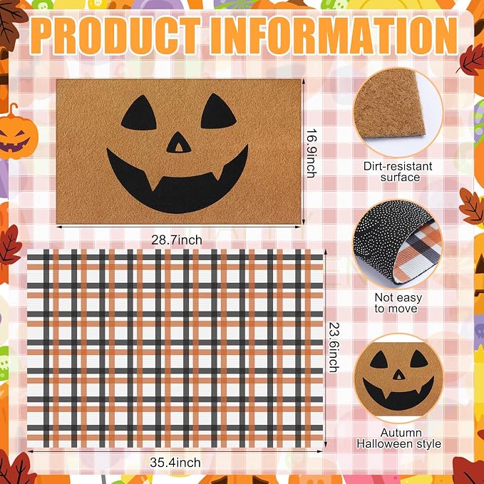 Tinideya 2 Pcs Door Mat Welcome Non Slip Coir Mats Floor Layering Doormats Seasonal for Front Porch Entryway Decor(23.6 x 35.4 Inches,Halloween,Orange, Black)
