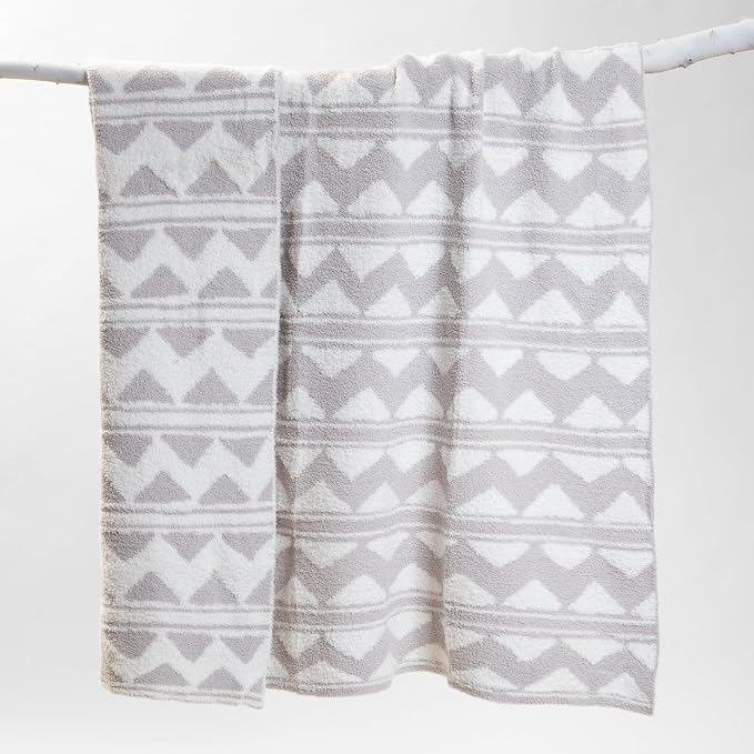 Carstens, Inc. Luxury Soft Stretchy Reversible Plush Throw Blanket, Large 50" x 60", Western Grey Stripe Aztec
